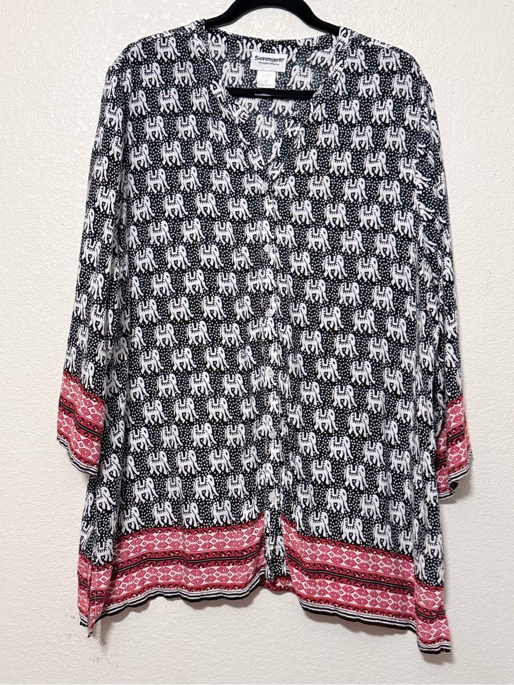 Serengeti Black & White Elephant Print Tunic with Pink Border 0191